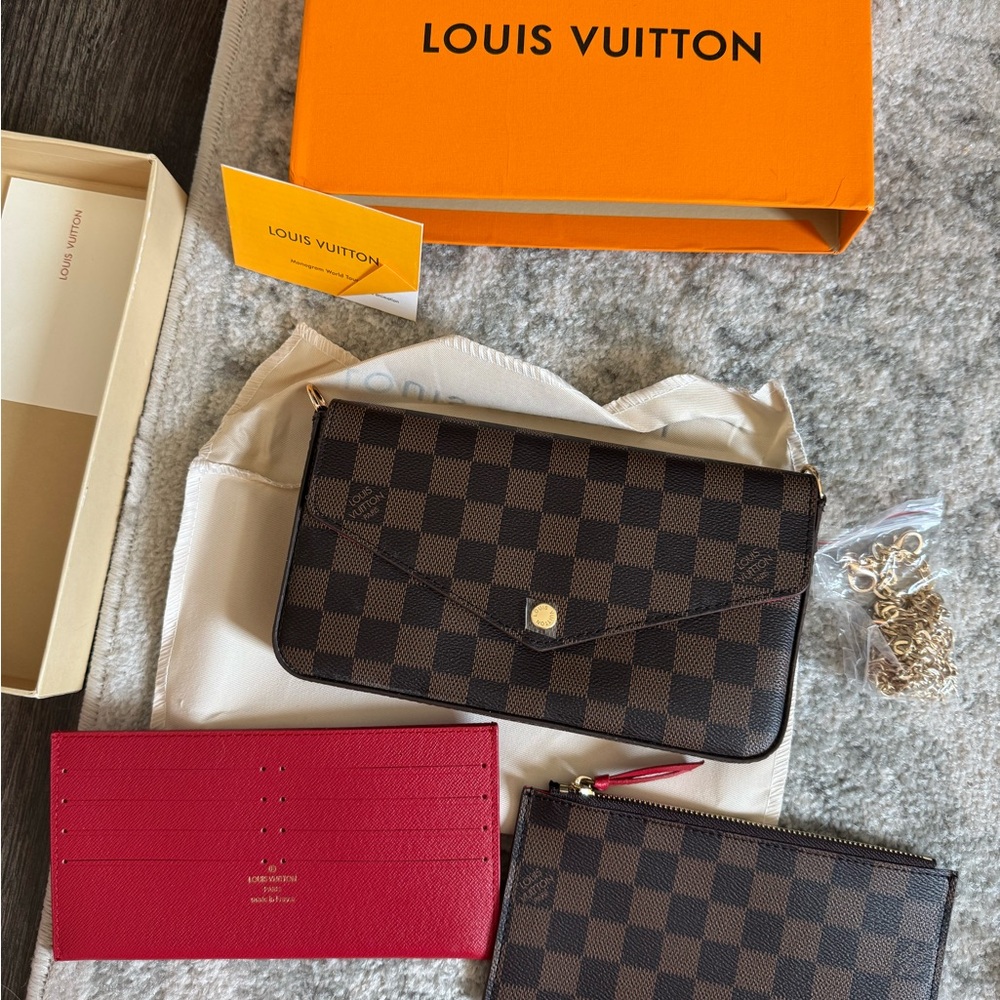 Louis Vuitton Brown Checkered Wallet with Red Card Holder